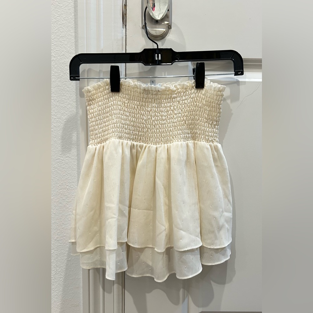 Cream Smocked Layered Blue Life Skirt